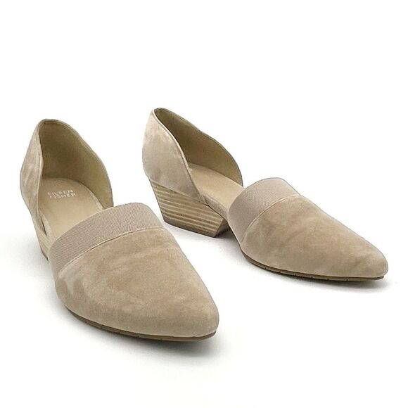 Eileen Fisher Hilly Wedge d'Orsay Pump in Earth Beige Taupe Suede Women’s Size 9 - Picture 2 of 16